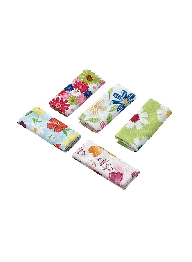 LAWAZIM 5 Piece Cleaning Towel - 30x30cm - Highly Absorbent Reusable Microfiber Towels with Lint-Free Texture - Ideal for Kitchen, Car, Glass, and Multi-Surface Cleaning - Flower Pattern - Image 3