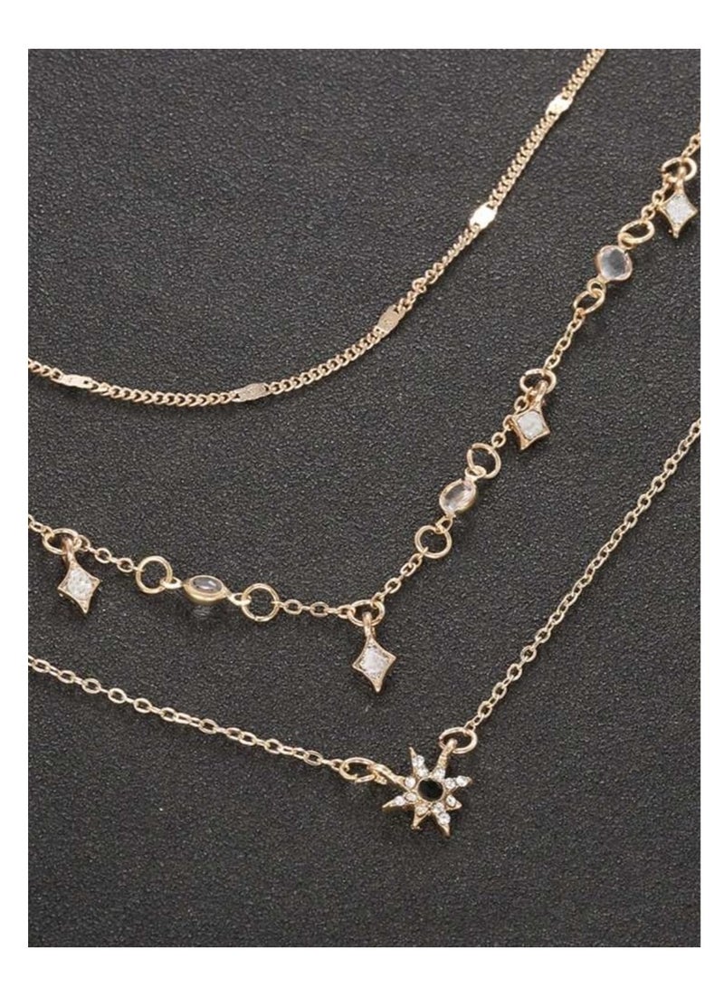 YUCCA European and American Popular Multi-Layer Star Pendant Handmade Necklace Set for Women One Piece Three-Layer Necklace - Image 2
