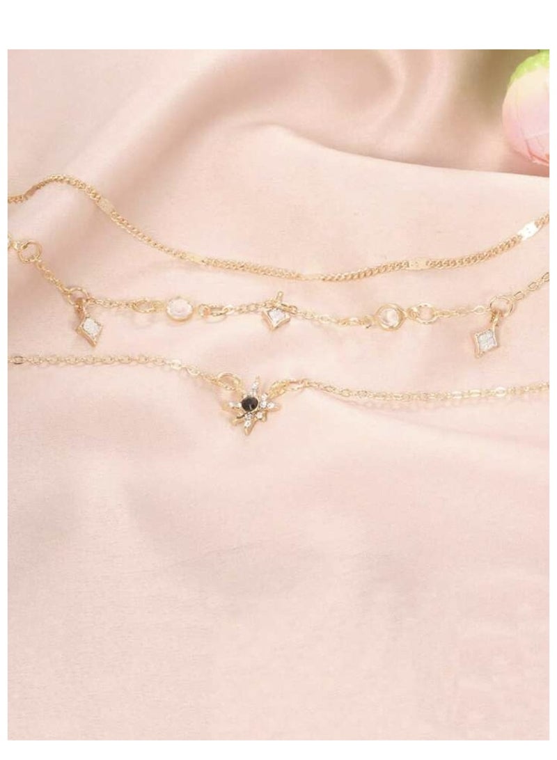 YUCCA European and American Popular Multi-Layer Star Pendant Handmade Necklace Set for Women One Piece Three-Layer Necklace - Image 4