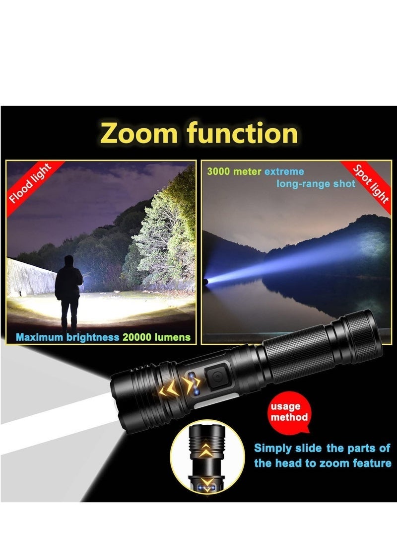 Arabest 60000 Lumens LED Flashlight - Rechargeable torchlight, Zoomable, 7 Modes, IPX67 Waterproof, Type-C Charging - Perfect for Camping, Hiking & Emergencies - Image 3