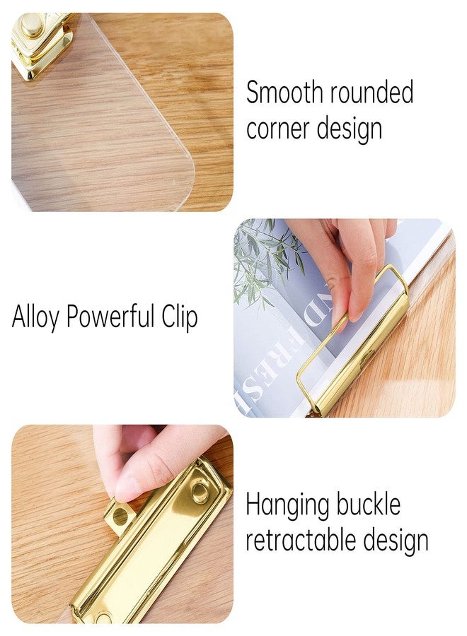 Moocci Thick Acrylic Clear Clipboards Cute Transparent Bulk Gold Clipboard with Strong Clip and Hidden Hanging Hole for A4 Paper, Art Student, Drawing, Office, School, Warehouse, Classroom, 9PC - Image 3