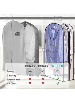 MISSLO 10 Gusseted All Clear Garment Bags, 40 Suit Bags for Closet  Storage Hanging Clothes, Shirts, Coats, Dresses, 3 Packs