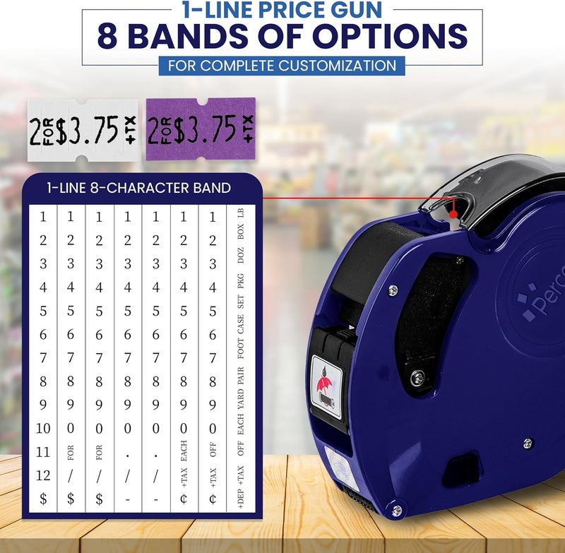 Perco Lite 1 Line Price Gun with Labels Kit - Includes 3 White Rolls, 3 Purple Rolls, 2 Ink Rollers, 1 Ink roll and Labels Pre-Loaded - Image 3