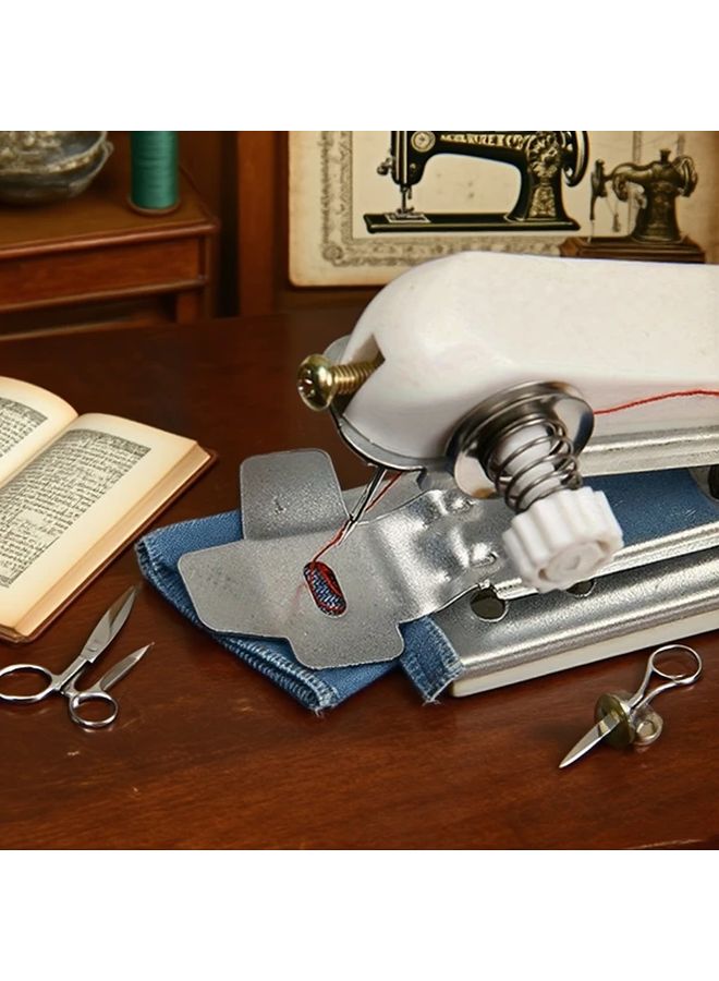 Portable Mini Sewing Machine Handheld Manual White For DIY Crafts Tailoring - Image 2