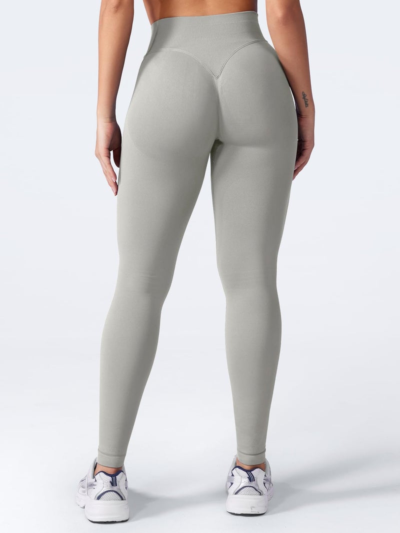 VOYJOY Women Seamless Impact Leggings Scrunch Workout Leggings Medium Waist Tummy Control Butt Lifting Gym Yoga Pants Light Grey XL - Image 2