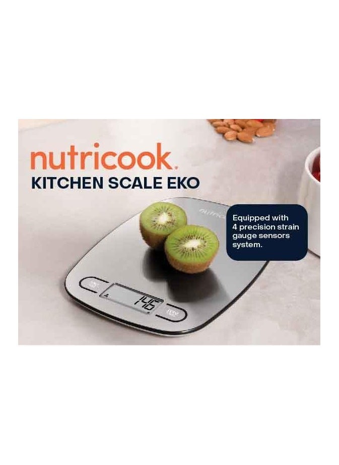 nutricook - Nutricook Digital Kitchen Scale Eko, 5Kg Capacity, Stainless Steel Food Scale For Baking And Cooking - 4 Weighing Sensors, Tare/Zero, Auto-Off & Auto Calibrate Function - Image 1