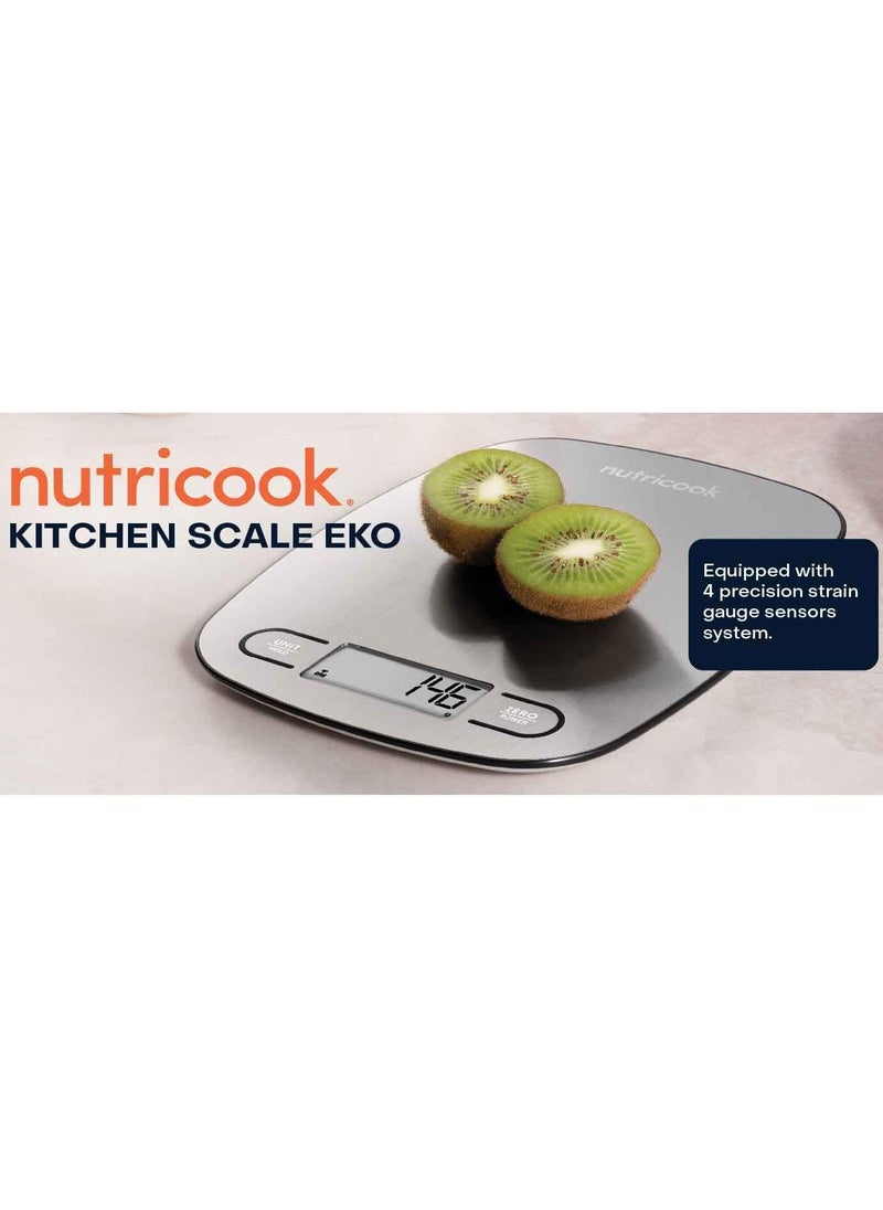 nutricook - Nutricook Digital Kitchen Scale Eko, 5Kg Capacity, Stainless Steel Food Scale For Baking And Cooking - 4 Weighing Sensors, Tare/Zero, Auto-Off & Auto Calibrate Function - Image 1