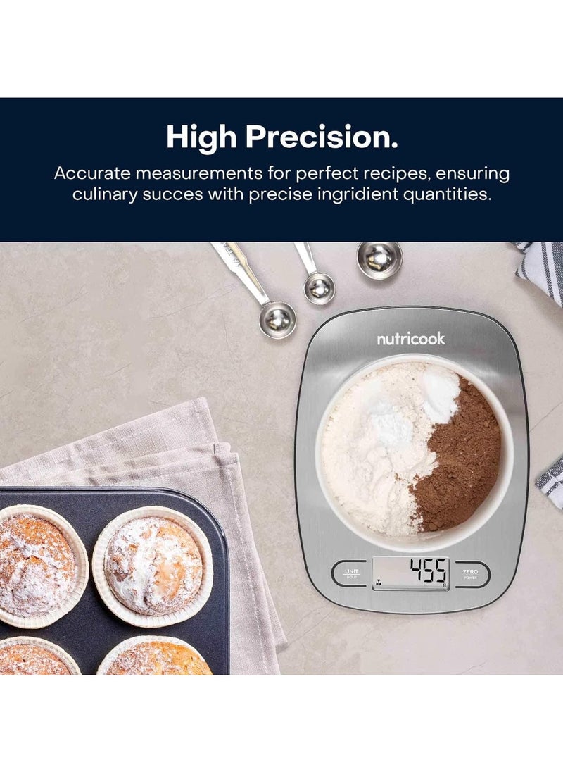 nutricook - Nutricook Digital Kitchen Scale Eko, 5Kg Capacity, Stainless Steel Food Scale For Baking And Cooking - 4 Weighing Sensors, Tare/Zero, Auto-Off & Auto Calibrate Function - Image 1