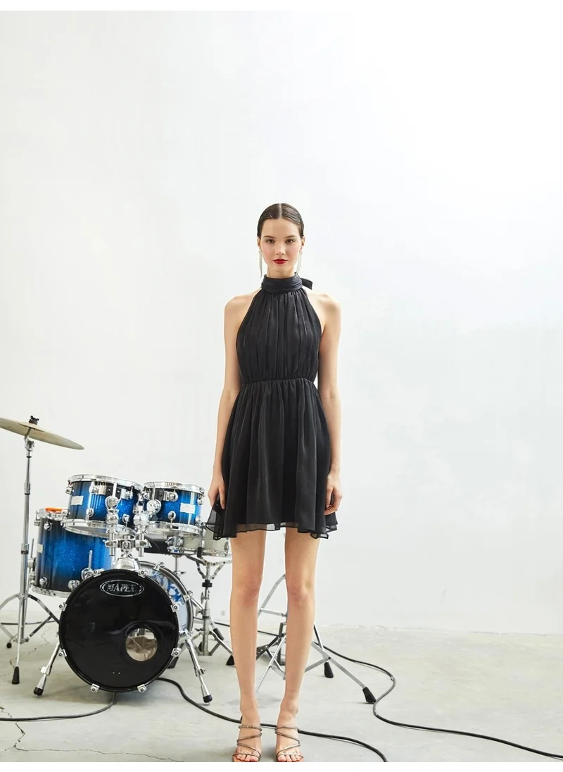 جاستي Organza Black Mini Evening Dress