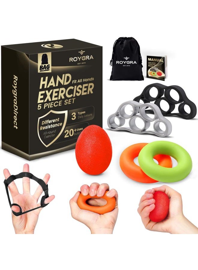 roygra Hand Exerciser, Finger Strengthener, Different Resistance Kit - 5 Pack - Image 1