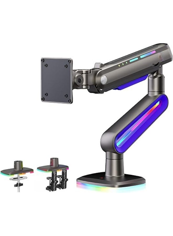 Gaming and Office Monitor Arm with Built-In Light, Heavy-Duty Display Mount for Large Screens, Adjustable Viewing Positions - Image 1