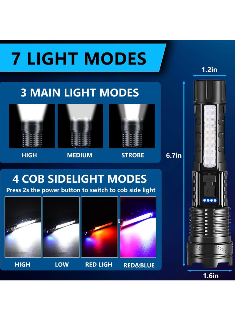 Rechargeable LED Flashlights, 90000 Lumens Super Bright Flash Light, 7 Modes with COB Work Light, IPX6 Waterproof, Adjustable Tactical Powerful Handheld Flash Light for Home,Camping and Emergencies - Image 3