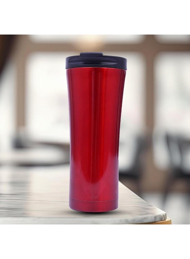 BS B&S Stainless Steel Tumbler Flask Bottle with Plastic Lid | Vacuum Insulated Beverage Bottle | Leak-Proof Insulated Double Wall | 12 Hours Hot and Cold Water Bottle | Vacuum Flask 500ML (Red) - Image 2