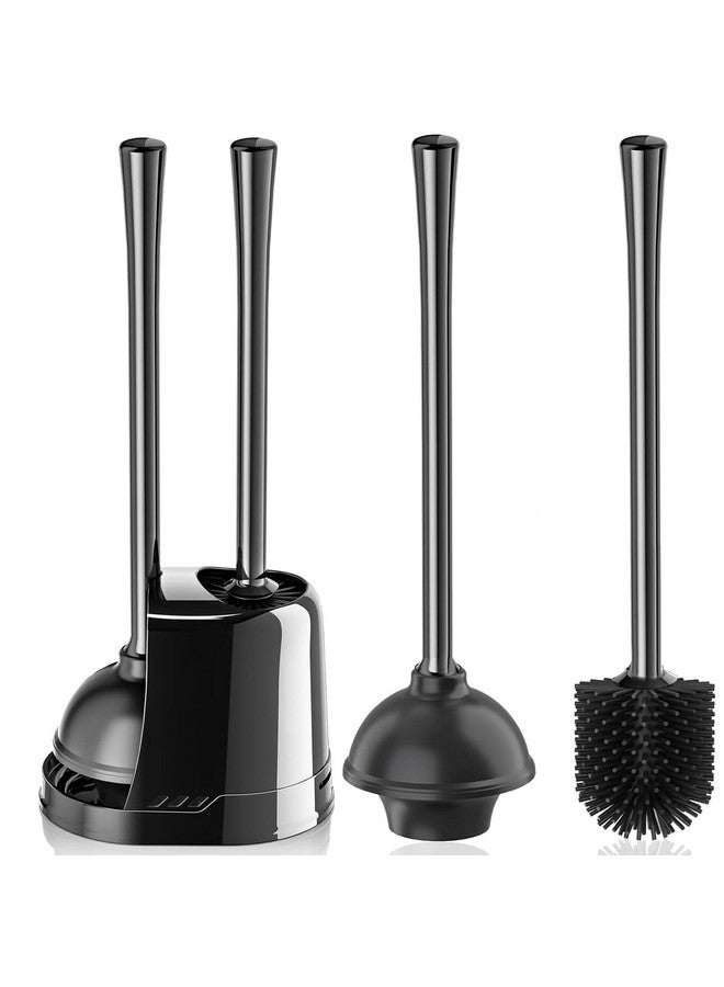 LOVLOY Toilet Plunger and Brush, Silicone Bowl Brush and Heavy Duty Toilet Plunger Set with Ventilated Holder, 2-in-1 Toilet Brush and Plunger Combo for Bathroom Cleaning (Black, 1 Set) - Image 1