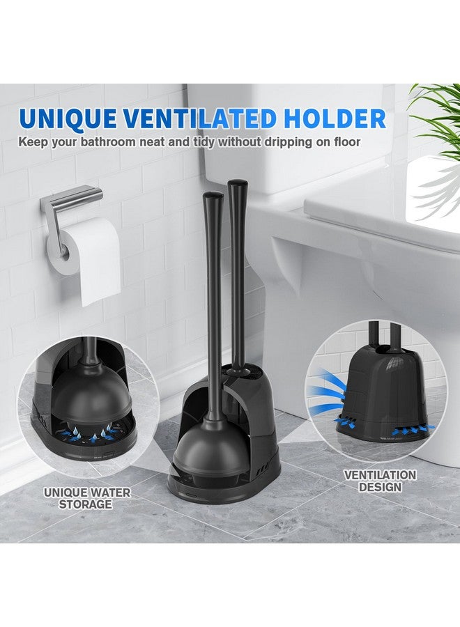 LOVLOY Toilet Plunger and Brush, Silicone Bowl Brush and Heavy Duty Toilet Plunger Set with Ventilated Holder, 2-in-1 Toilet Brush and Plunger Combo for Bathroom Cleaning (Black, 1 Set) - Image 5