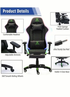 HQ-GAMING Gaming Chair with LED Light RGB Gaming Chair with Footrest Large Ergonomic Computer Desk Chair Video Game Chair  - Image 3