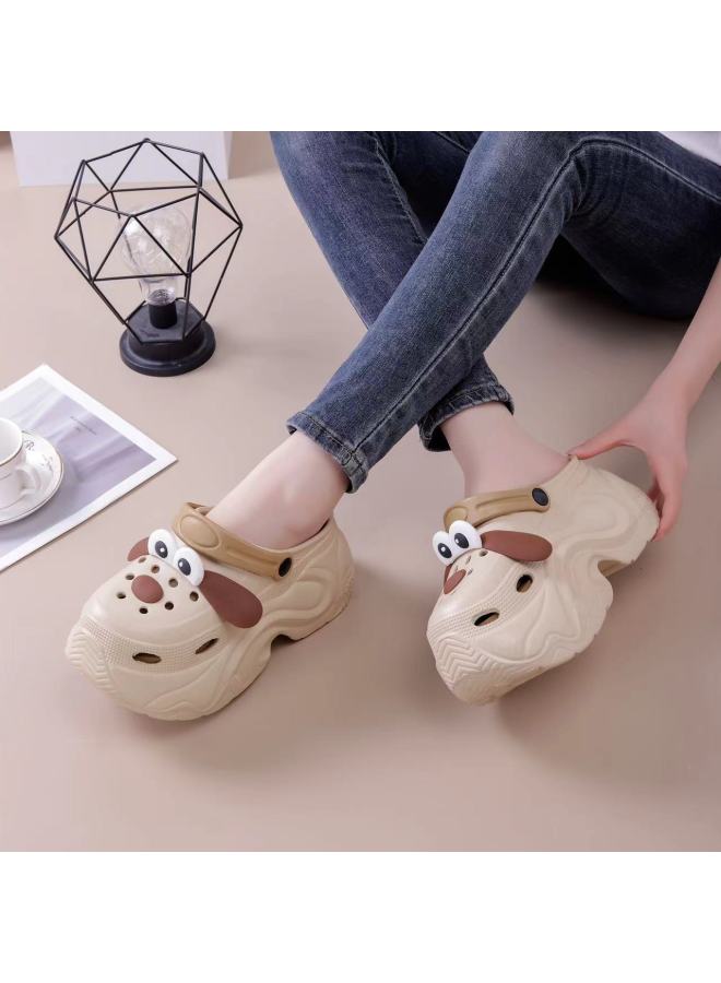 High-heeled Hole Shoes Fleece-lined Winter Removable And Washable Cotton Slippers For Outer Wear Non-slip Mao Mao Shoes For Indoor And Outdoor With Cotton