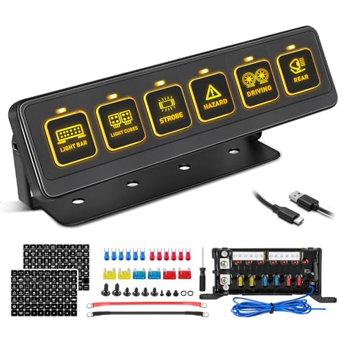 Niking Auto 6 Gang Wireless Switch Panel, Niking Auto Multifunction Remote Control Switch Box with Toggle Pulsed LED Switches Memory 4 Light Modes 12V 80A Circuit Control Relay System Pods for Trucks ATV Boat - Image 1