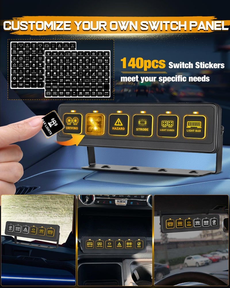 Niking Auto 6 Gang Wireless Switch Panel, Niking Auto Multifunction Remote Control Switch Box with Toggle Pulsed LED Switches Memory 4 Light Modes 12V 80A Circuit Control Relay System Pods for Trucks ATV Boat - Image 4