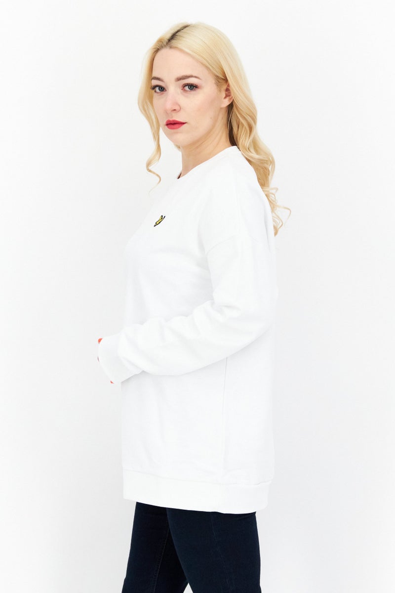 Lyle & Scott Women Crew Neck Embroidered Logo Sweatshirt, White - Image 2