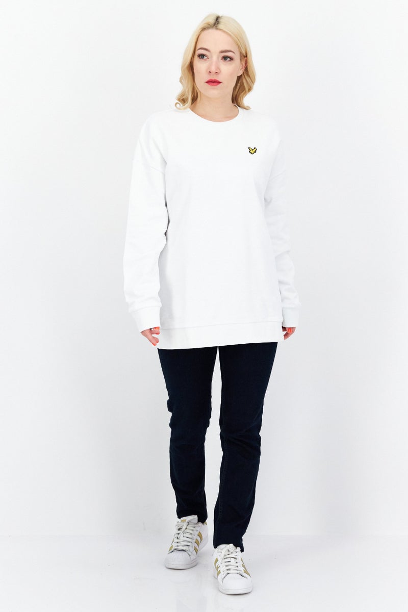 Lyle & Scott Women Crew Neck Embroidered Logo Sweatshirt, White - Image 4