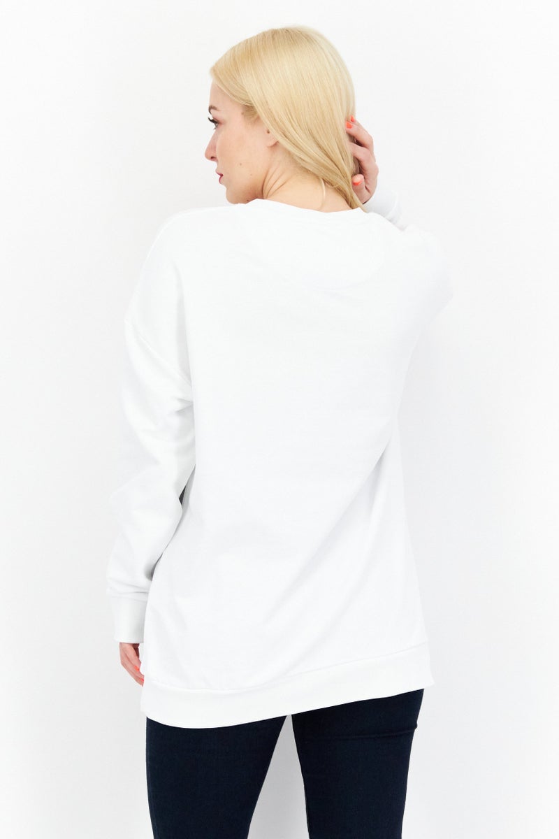 Lyle & Scott Women Crew Neck Embroidered Logo Sweatshirt, White - Image 3