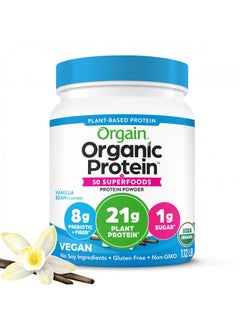 Orgain Organic Protein + Superfoods Powder, Vanilla Bean - 21g of Protein, Vegan, Plant Based, 8g of Fiber, No Dairy, Gluten, Soy or Added Sugar, Non-GMO, 1.12lb
