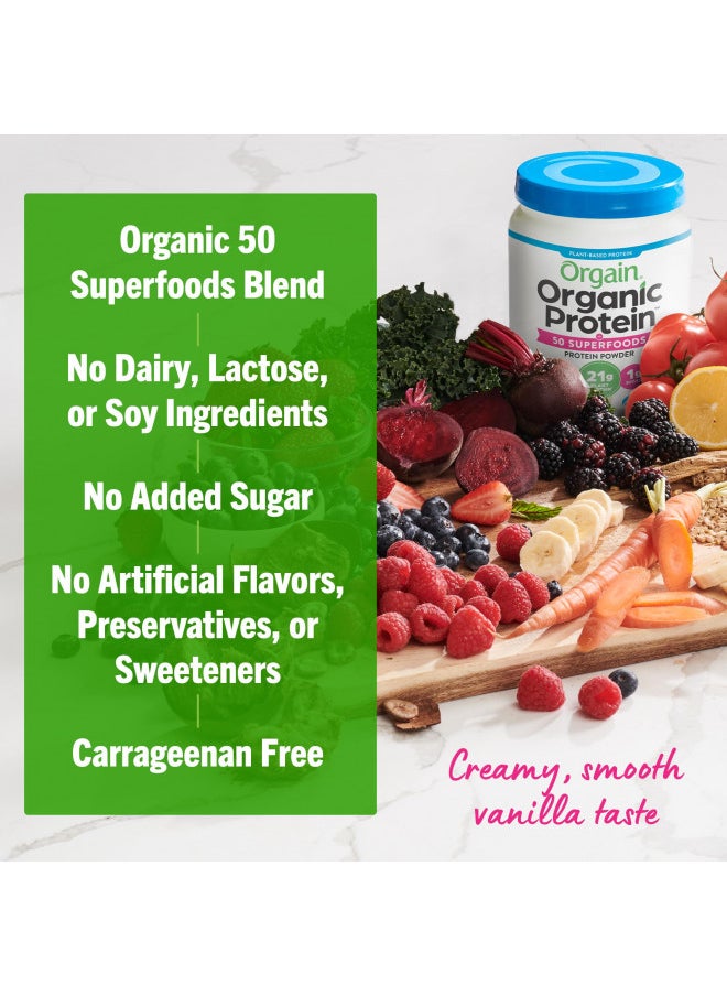 Orgain - Orgain Organic Protein + Superfoods Powder, Vanilla Bean - 21g of Protein, Vegan, Plant Based, 8g of Fiber, No Dairy, Gluten, Soy or Added Sugar, Non-GMO, 1.12lb - Image 1