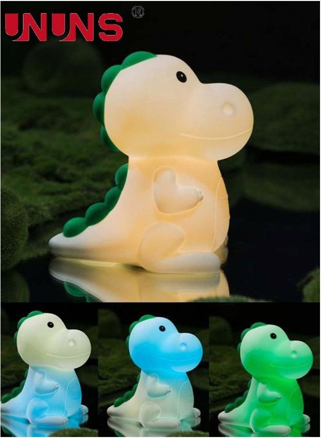 UNUNS Night Light for Kids,LED Bicolor Silicone Dinosaur Light,8 Color USB Rechargeable Table Lamp,Room Decor,Portable Baby - Image 1