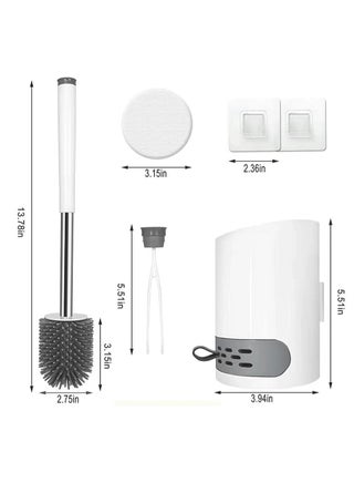 Durable Silicone Toilet Brush Set, Stainless Steel Handle with Quick-Drying Holder, Wall-Mounted or Standing Design for Bathroom Cleaning - view 2