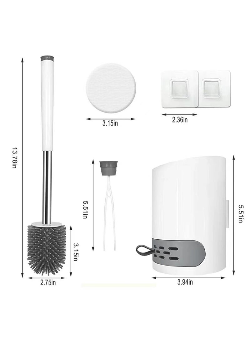 Alruht Toilet Brush Silicone and Holder set cleaning Bathroom with stainless steel handle, Quick Drying Holder Set for Guest Toilet, Wall Mounted And Standing,with hidden Tweezer,Diatomite Mud  - Image 2