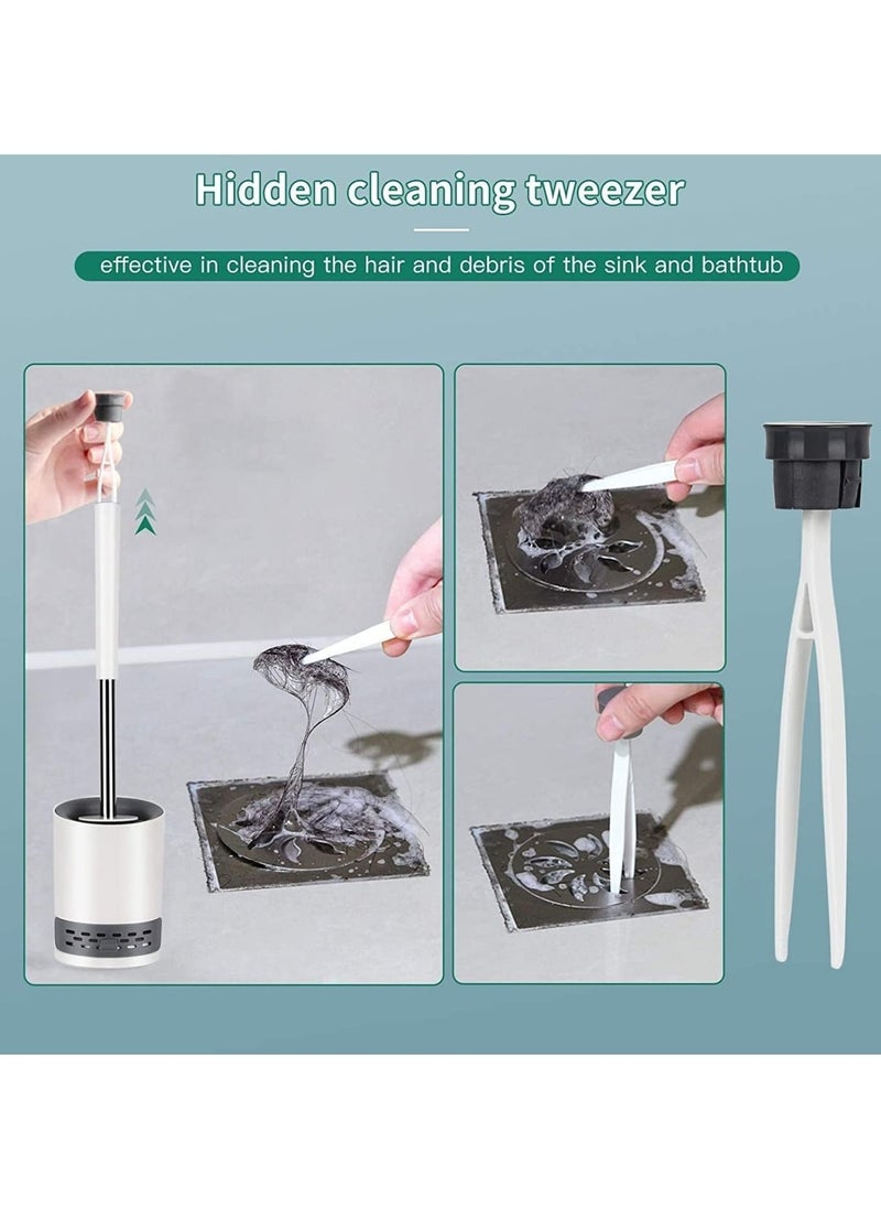 Alruht Toilet Brush Silicone and Holder set cleaning Bathroom with stainless steel handle, Quick Drying Holder Set for Guest Toilet, Wall Mounted And Standing,with hidden Tweezer,Diatomite Mud  - Image 4