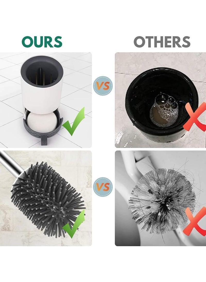 Alruht Toilet Brush Silicone and Holder set cleaning Bathroom with stainless steel handle, Quick Drying Holder Set for Guest Toilet, Wall Mounted And Standing,with hidden Tweezer,Diatomite Mud  - Image 5