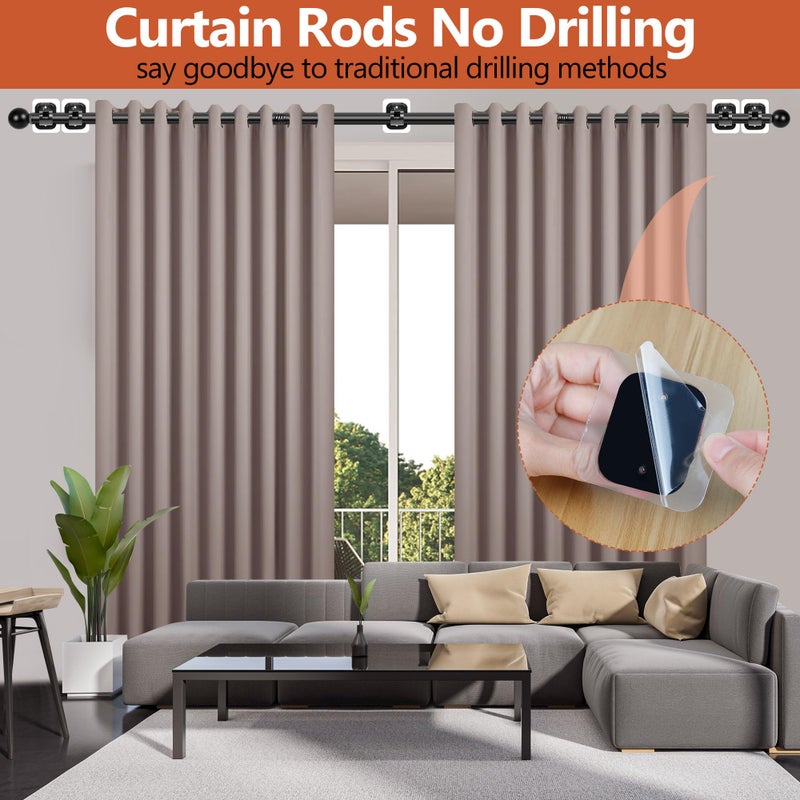 Tidisort Curtain Rods No Drilling for Windows Set 66 to 120-128 Inch,5/8 Inch Diameter Drapey Pole with No Drill Curtain Rod Brackets,Renter Friendly Cortineros Para Ventanas with Adhesive Holder Hook Black - Image 2