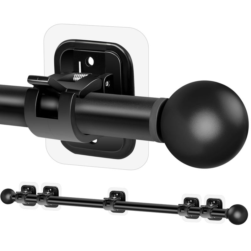 Tidisort Curtain Rods No Drilling for Windows Set 66 to 120-128 Inch,5/8 Inch Diameter Drapey Pole with No Drill Curtain Rod Brackets,Renter Friendly Cortineros Para Ventanas with Adhesive Holder Hook Black - Image 1