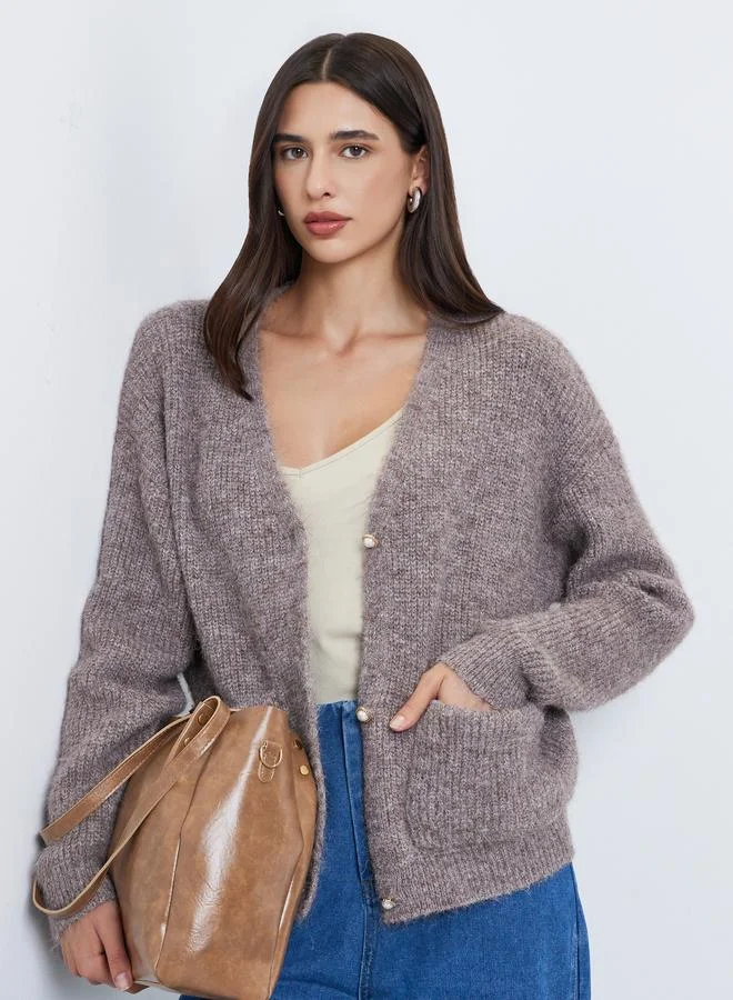 Styli Styli Regular Fit Fuzzy Yarn Button Down Cardigan