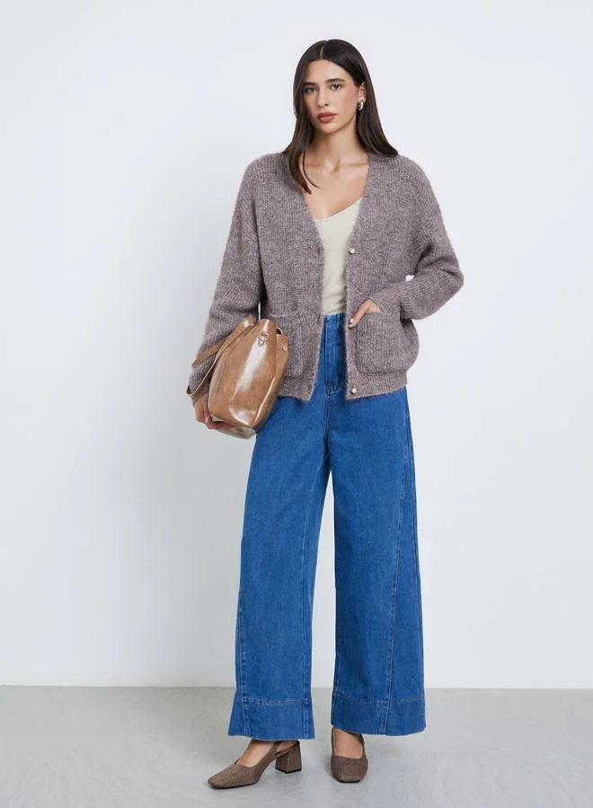 Styli Styli Regular Fit Fuzzy Yarn Button Down Cardigan