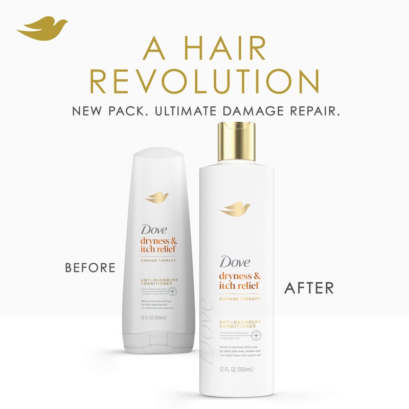 Dove Damage Therapy Derma Conditioner Dryness + Itch for Flaky Scalp with Pyrithione Zinc and Coconut Oil 12 Fl Oz - Image 3