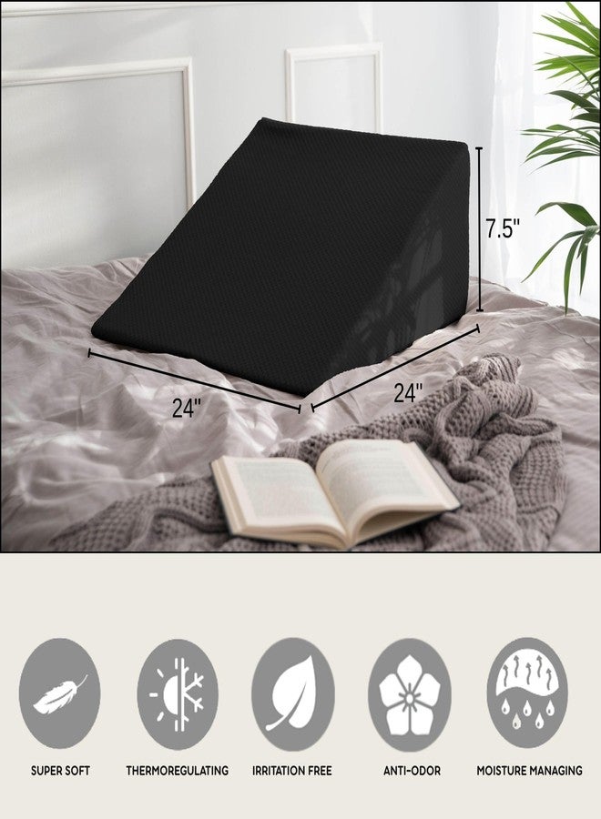 PlanetofBamboo Bamboo Replacement Wedge Pillow Cover (24 x 24 x 7) with Zipper - Sweat-Absorbent, Moisture-Wicking, Odor-Free Wedge Pillow Case (Black) - Image 4