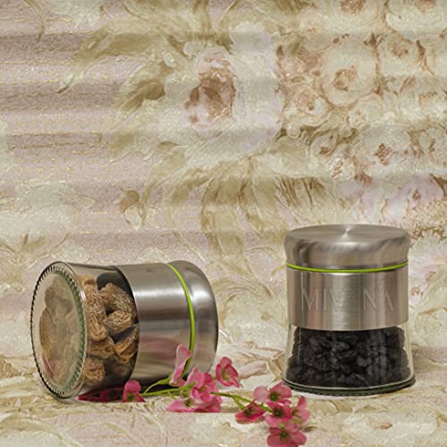 Mivana 350ml Stainless Steel Canister Glass Jar with Lid,Premium Pantry Organizers Containers and Perfect kitchen Storage for Canning Cereal,Coffee,Sugar,Tea,pasta and Beans Containers set of 6 - Image 3