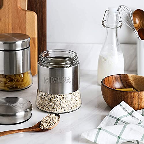 Mivana 350ml Stainless Steel Canister Glass Jar with Lid,Premium Pantry Organizers Containers and Perfect kitchen Storage for Canning Cereal,Coffee,Sugar,Tea,pasta and Beans Containers set of 6 - Image 4