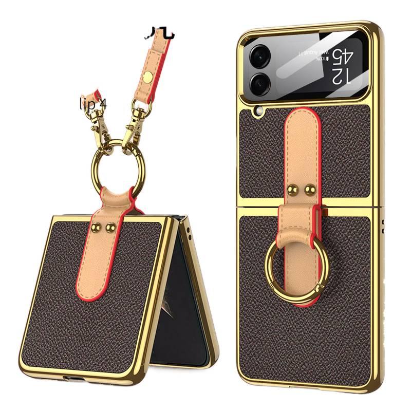 غطاء واقي | ملمس جلد مطلي بالكهرباء | Coffee Electroplated | شاشة قابلة للطي | لـ Samsung Galaxy Z Flip 4 - Image 1