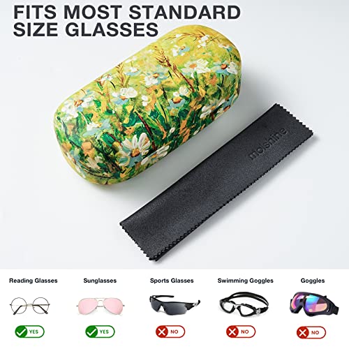 molshine Hard Shell Leather Sunglasses Case,Classic Large Glasses Case for Women Men,Sunglass Eyeglasses (Green Daisy) - Image 3