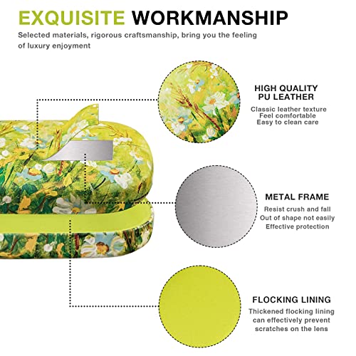 molshine Hard Shell Leather Sunglasses Case,Classic Large Glasses Case for Women Men,Sunglass Eyeglasses (Green Daisy) - Image 4