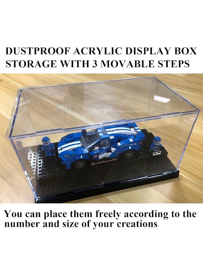 WMM Minifigure Display Case for Action Figures Blocks, Dustproof Acrylic Display Box Storage with 3 Movable Steps for Collection Models Minifigures, Bricks Blocks Toys - Image 1