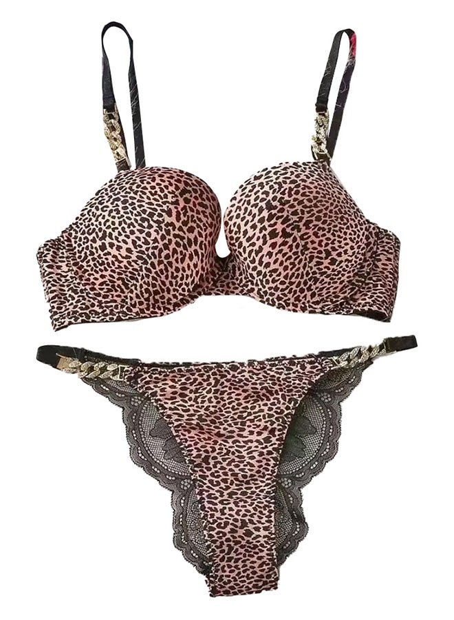 MARGOUN Women 36C Size Push Up Bra Set Soft Breathable Transparent Lace Panties Lingerie Suit Adjustable Women Underwear Leopard Print - Image 2