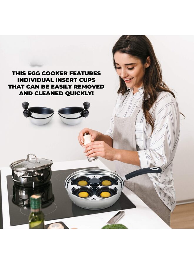 Egg Poacher - Poached Egg Maker, Stainless Steel Egg Poaching Pan, Poached Eggs Cooker Food Grade Safe with Spatula(Size:4CUP) - Image 3