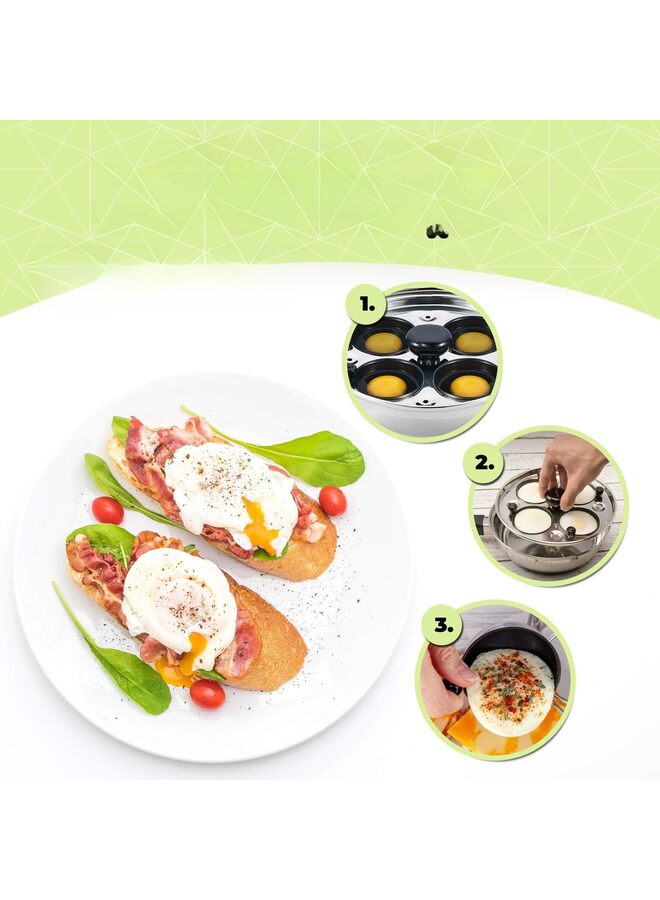 Egg Poacher - Poached Egg Maker, Stainless Steel Egg Poaching Pan, Poached Eggs Cooker Food Grade Safe with Spatula(Size:4CUP) - Image 4