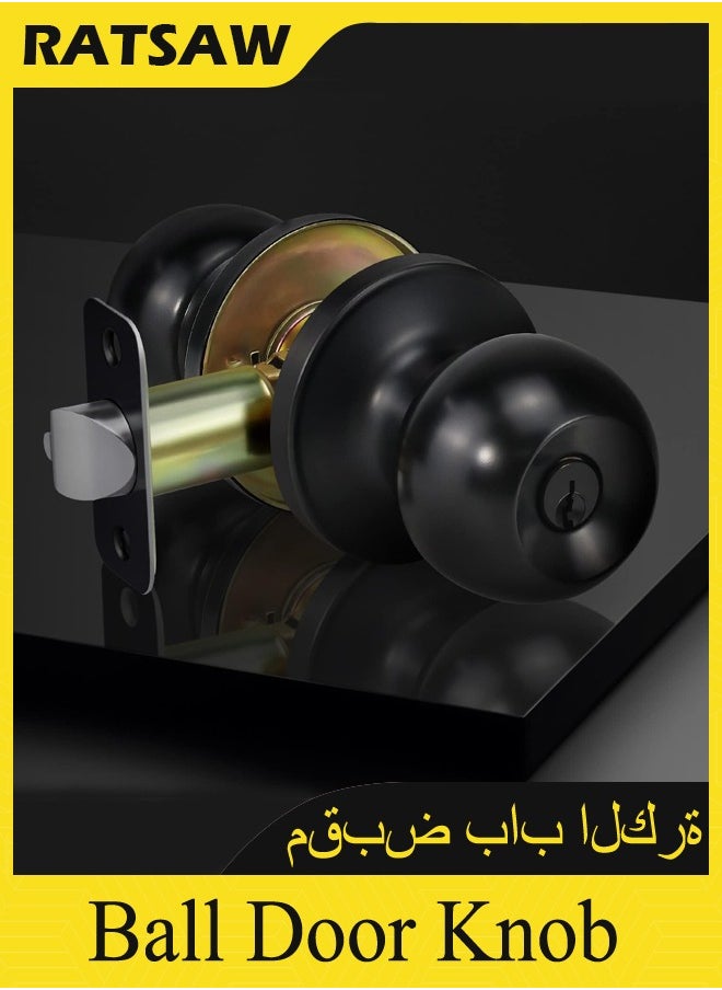 RATSAW - Ball Door Knob Entry Function Door Knob, Keyed Entry Door Knob with Lock, Round Ball Handle for Front Door Right and Left Side - Image 1