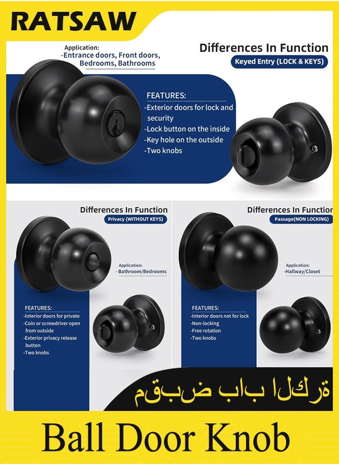 RATSAW - Ball Door Knob Entry Function Door Knob, Keyed Entry Door Knob with Lock, Round Ball Handle for Front Door Right and Left Side - Image 1